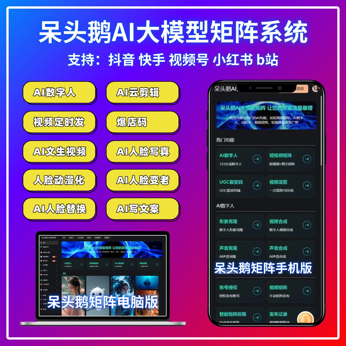 第三款：呆头鹅短视频矩阵，视频发布系统【云端版本+客户端】